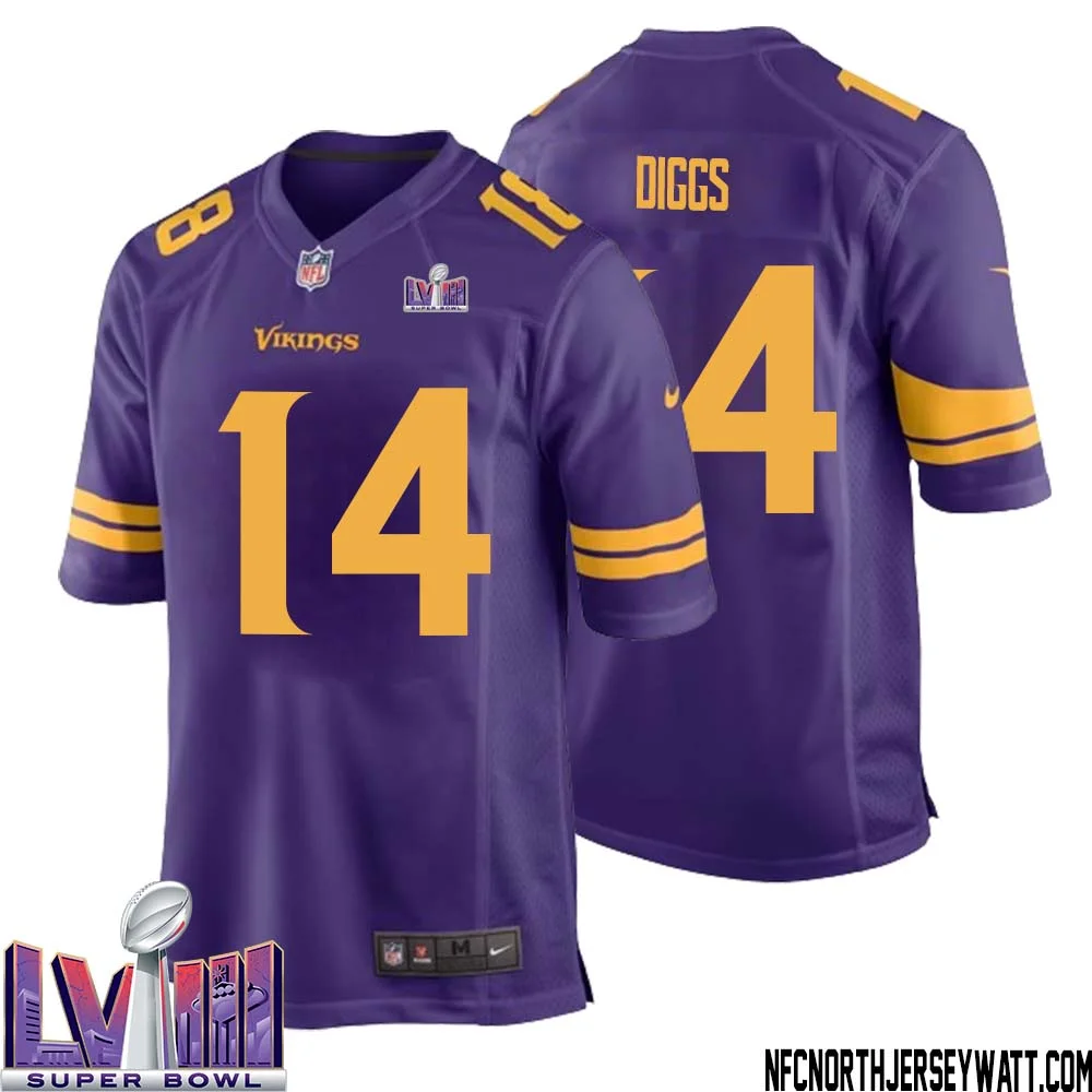 Stefon Diggs No 14 Minnesota Vikings Super Bowl LVIII Alternate Game Jersey Purple for Men 1