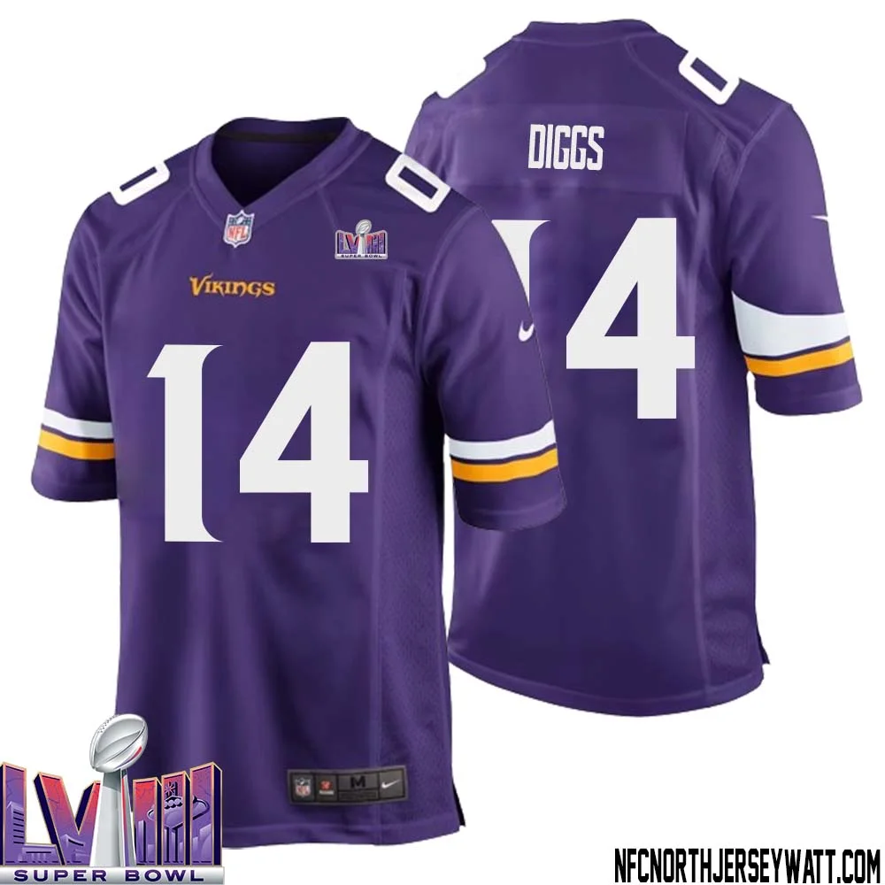 Stefon Diggs No 14 Minnesota Vikings Super Bowl LVIII Home Game Jersey Court Purple for Mens