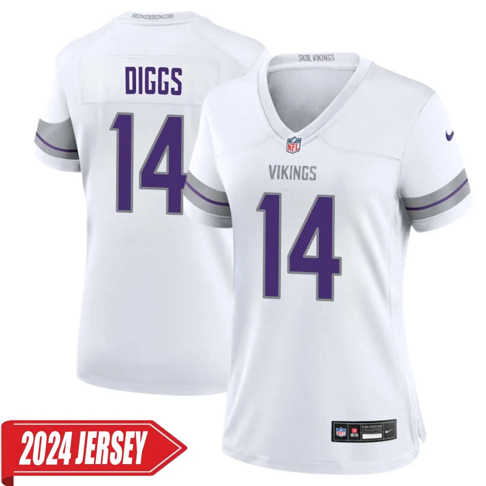 Stefon Diggs No 14 Woman s Minnesota Vikings White Alternate Custom Game 2024 Jersey