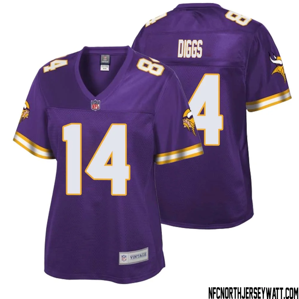 Stefon Diggs No 14 Women NFL Pro Line Purple Minnesota Vikings Retired Player Replica Jersey