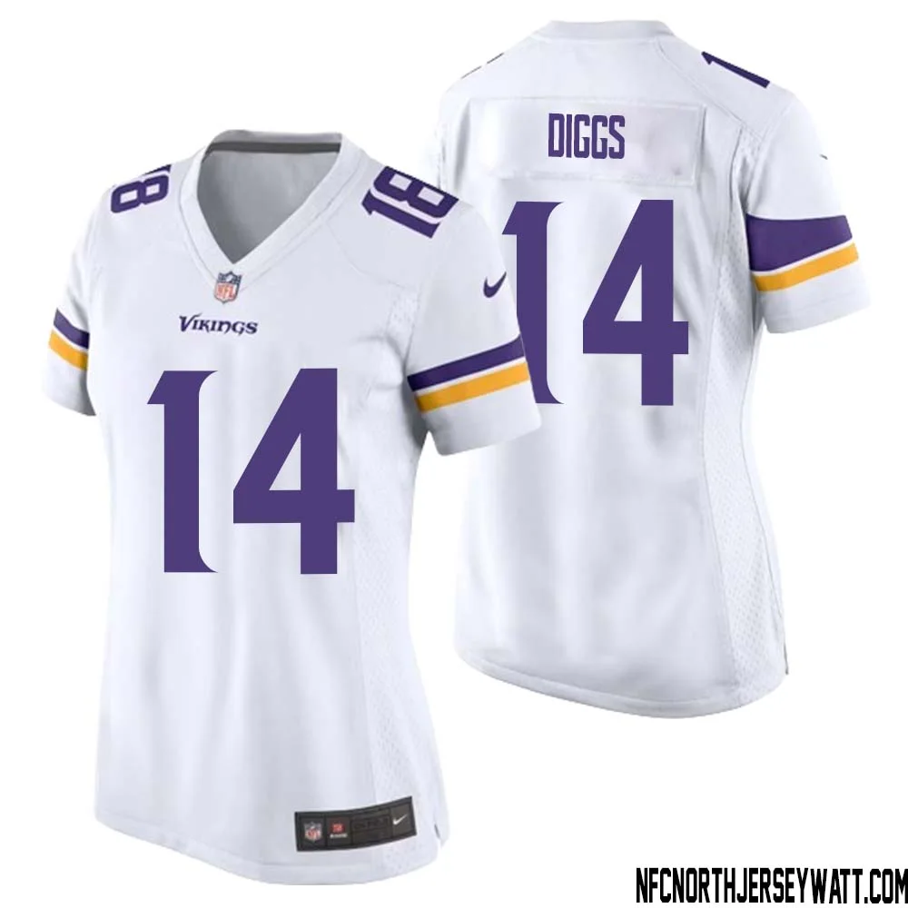 Stefon Diggs No 14 Women White Minnesota Vikings Game Player Away Jersey