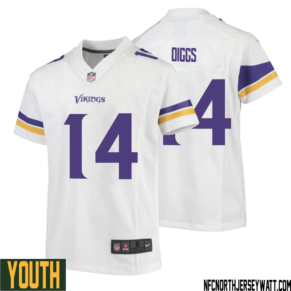 Stefon Diggs No 14 Youth White Minnesota Vikings Game Player Away Jersey
