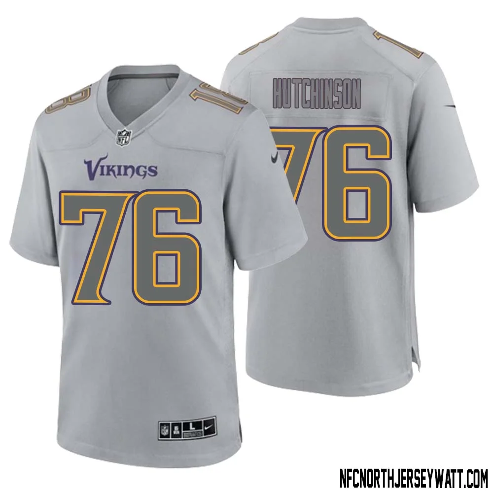 Steve Hutchinson No 76 Men Gray Minnesota Vikings Atmosphere Fashion Game Jersey