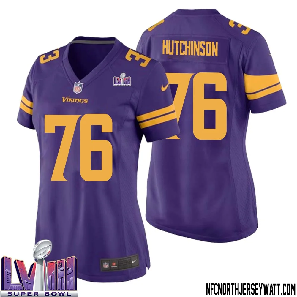 Steve Hutchinson No 76 Minnesota Vikings Super Bowl LVIII Alternate Game Jersey Purple for Women