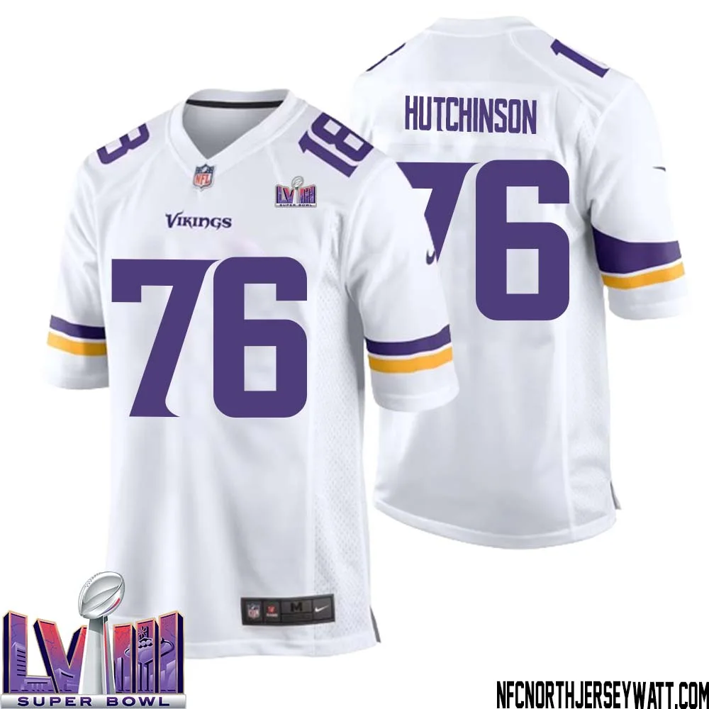 Steve Hutchinson No 76 Minnesota Vikings Super Bowl LVIII Away Game Jersey White for Men
