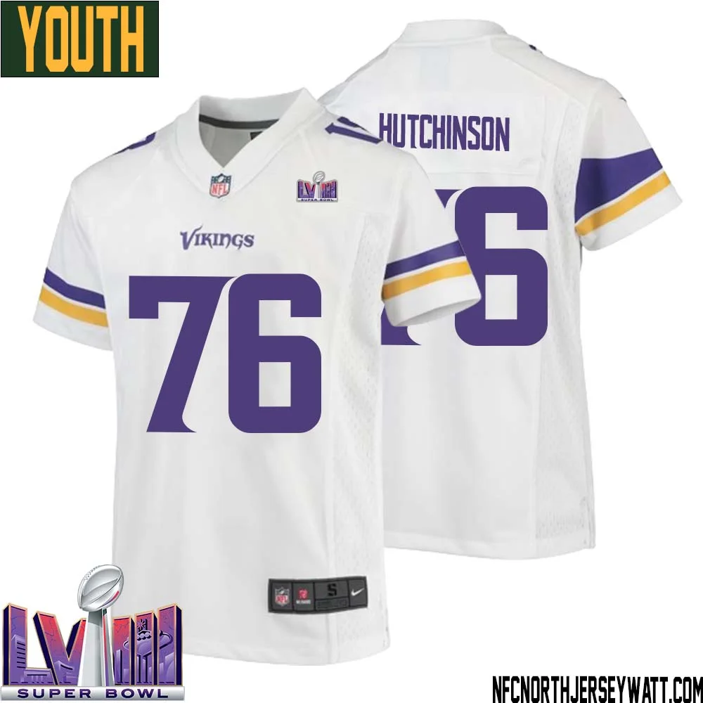 Steve Hutchinson No 76 Minnesota Vikings Super Bowl LVIII Away Game Jersey White for Youth 1