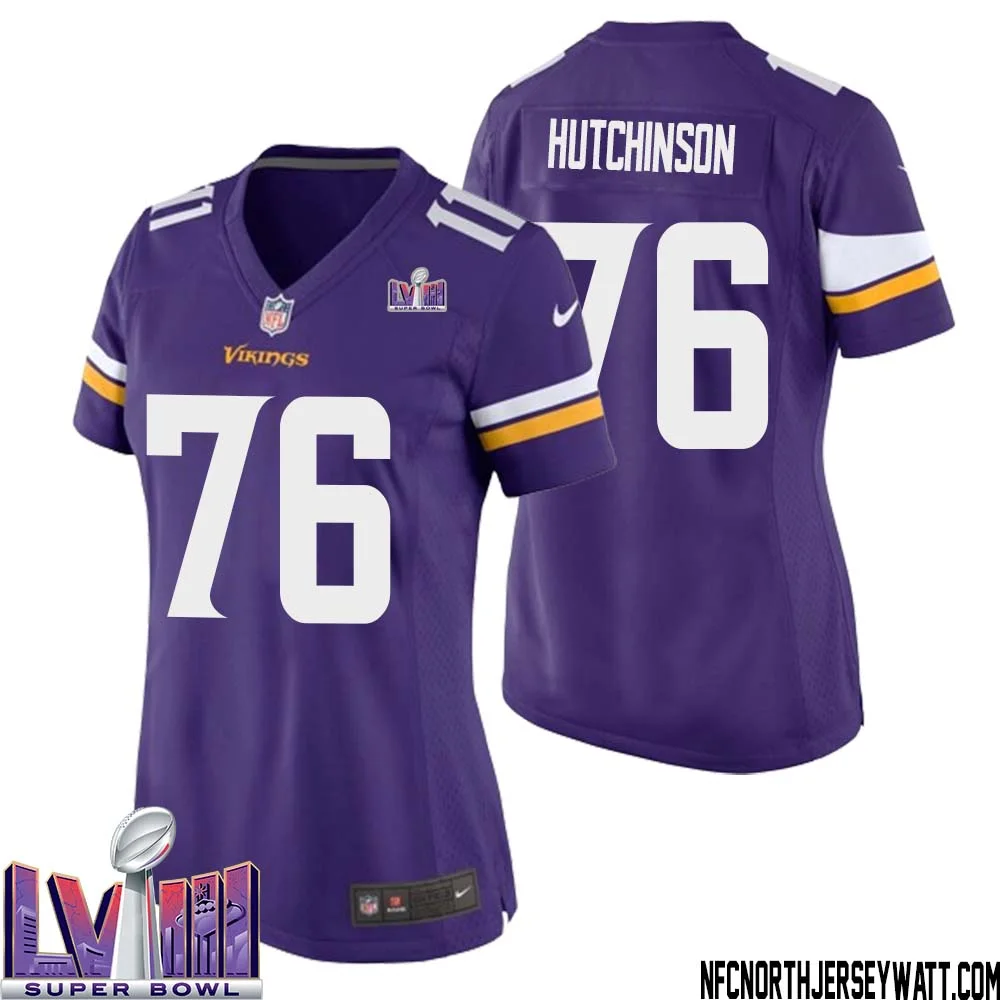 Steve Hutchinson No 76 Minnesota Vikings Super Bowl LVIII Home Game Jersey Court Purple for Women
