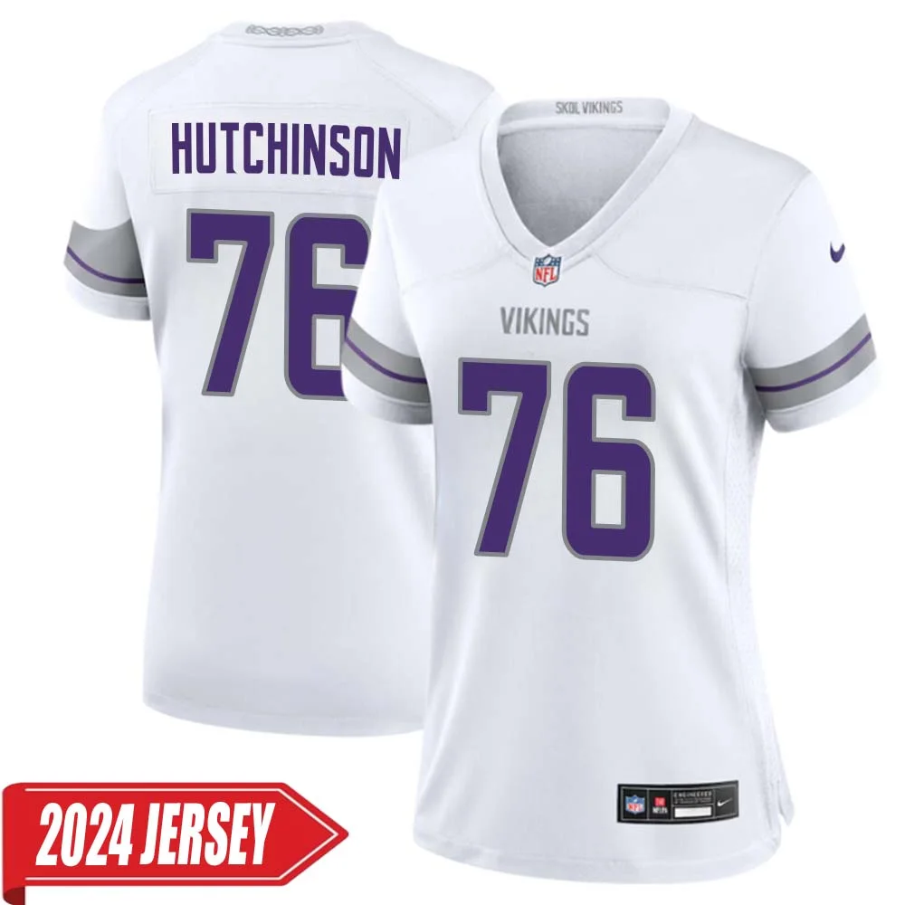 Steve Hutchinson No 76 Woman s Minnesota Vikings White Alternate Custom Game 2024 Jersey