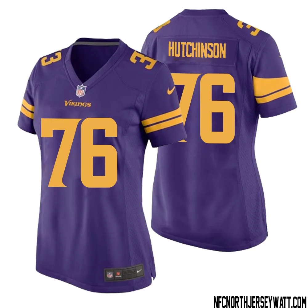 Steve Hutchinson No 76 Women Purple Minnesota Vikings Alternate Game Jersey