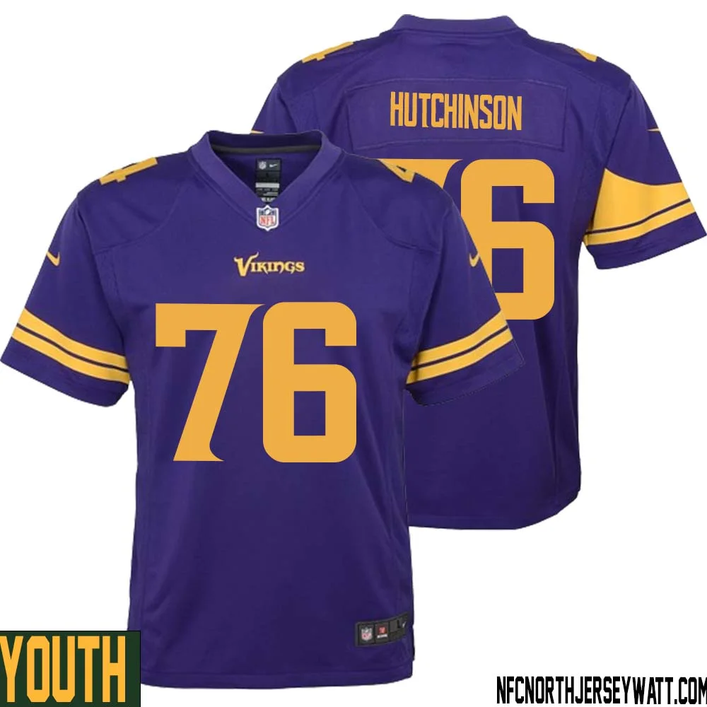 Steve Hutchinson No 76 Youth Purple Minnesota Vikings Alternate Game Jersey