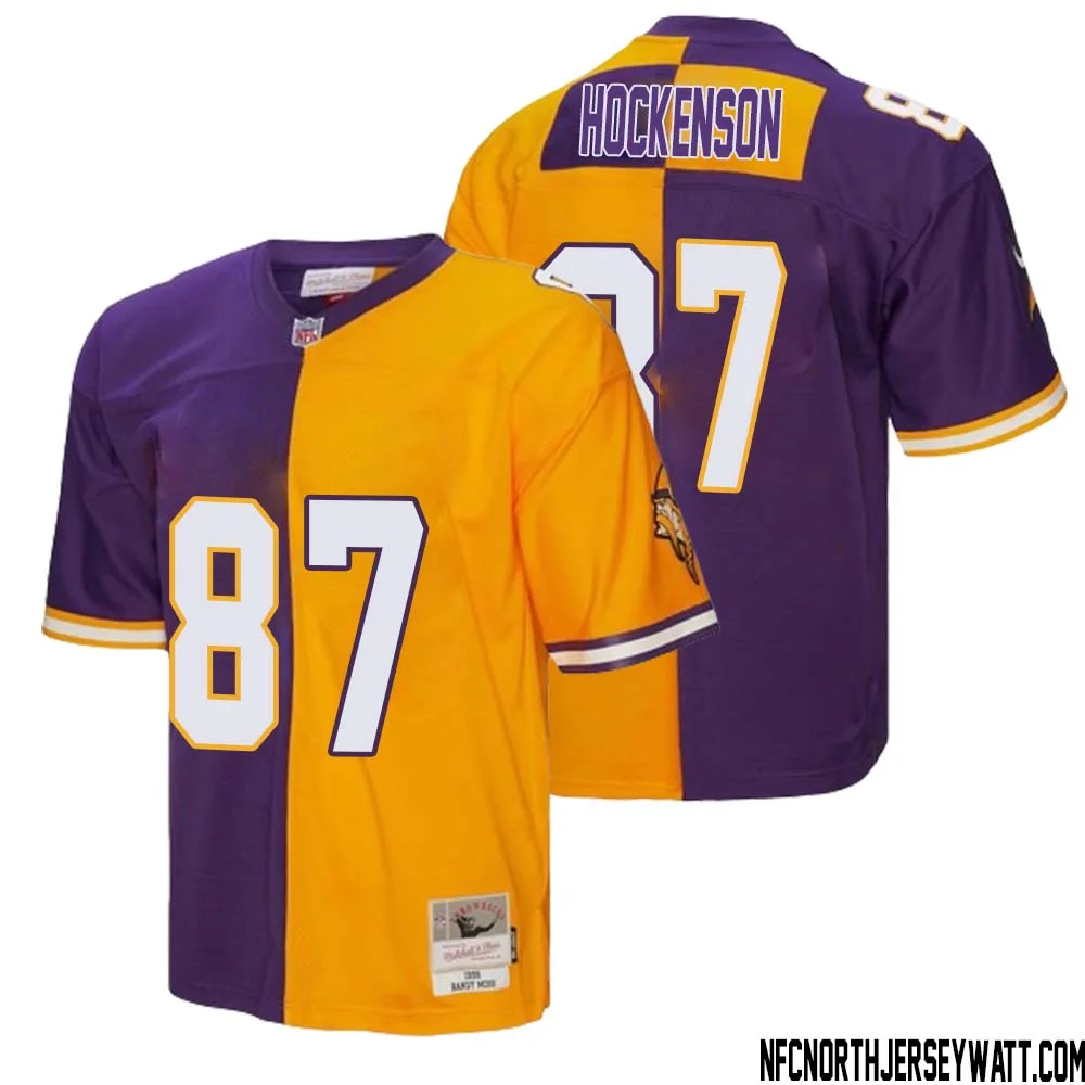 T.J. Hockenson No 87 Men Mitchell Ness Purple Gold Minnesota Vikings 1998 Split Legacy Replica Jersey 1