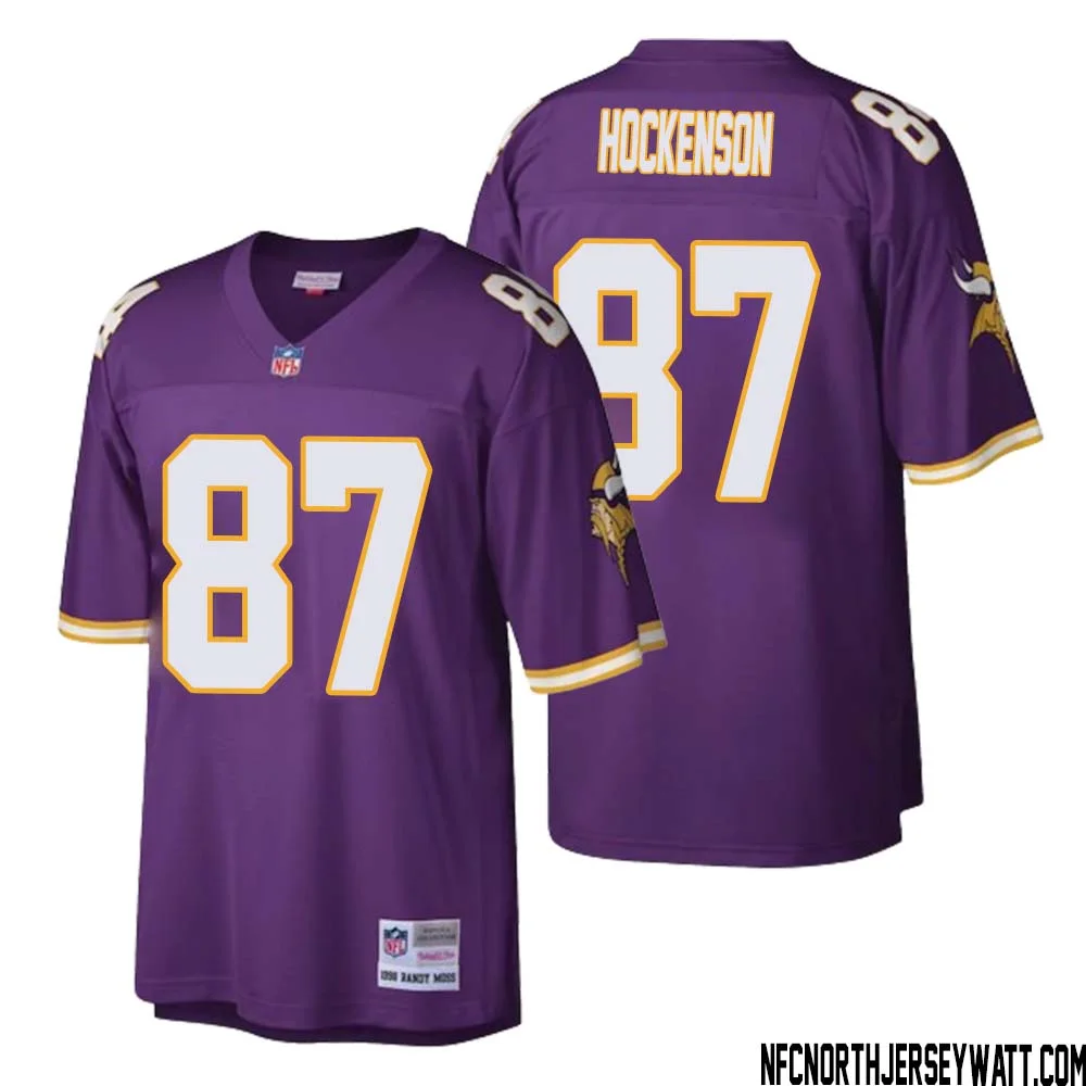 T.J. Hockenson No 87 Men Mitchell Ness Purple Minnesota Vikings Retired Player Legacy Replica Jersey