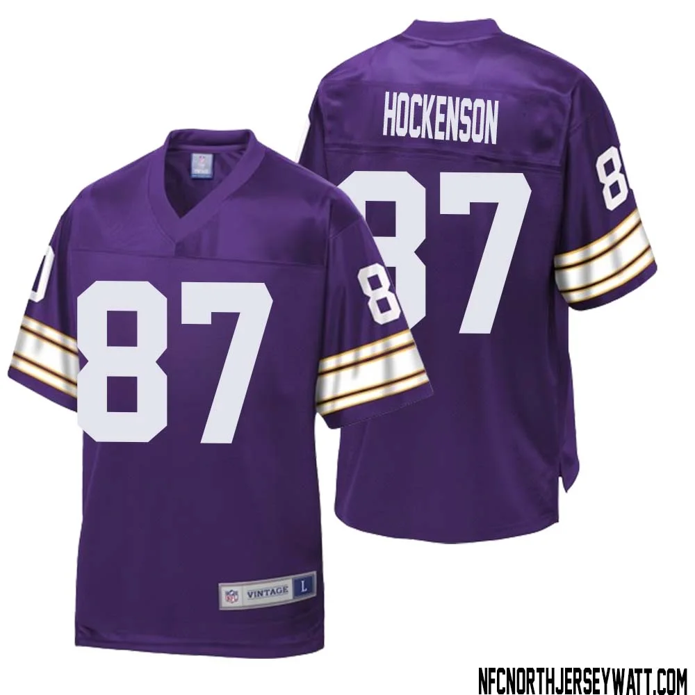T.J. Hockenson No 87 Men NFL Pro Line Purple Minnesota Vikings Retired Player Replica Jersey