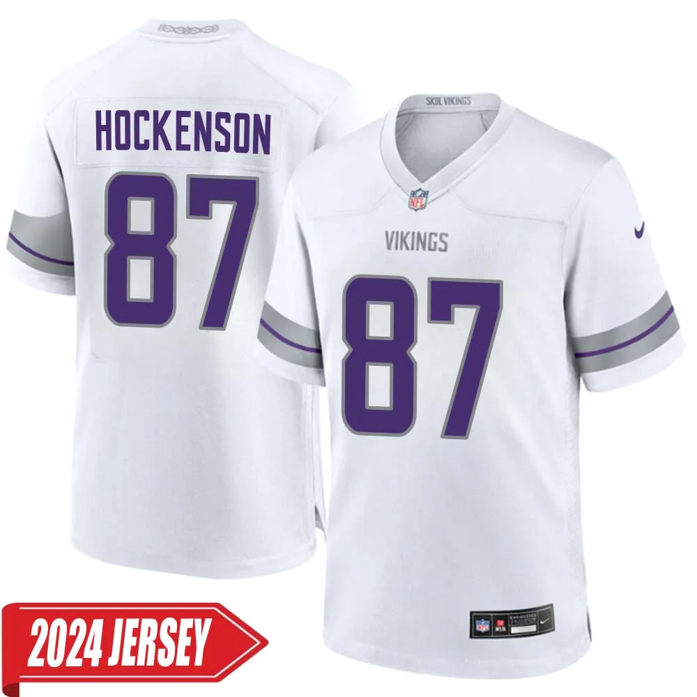T.J. Hockenson No 87 Men s Minnesota Vikings White Alternate Custom Game 2024 Jersey