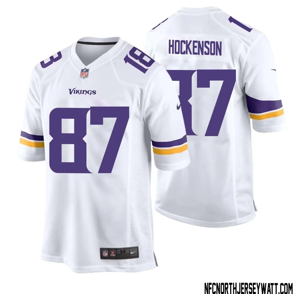 T.J. Hockenson No 87 Men White Minnesota Vikings Game Player Away Jersey 1