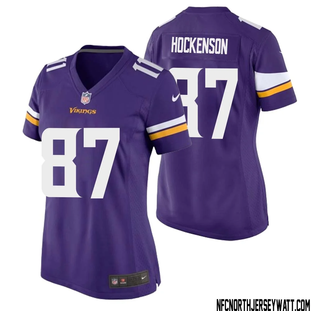 T.J. Hockenson No 87 Minnesota Vikings Game Jersey Court Purple for Womens 1