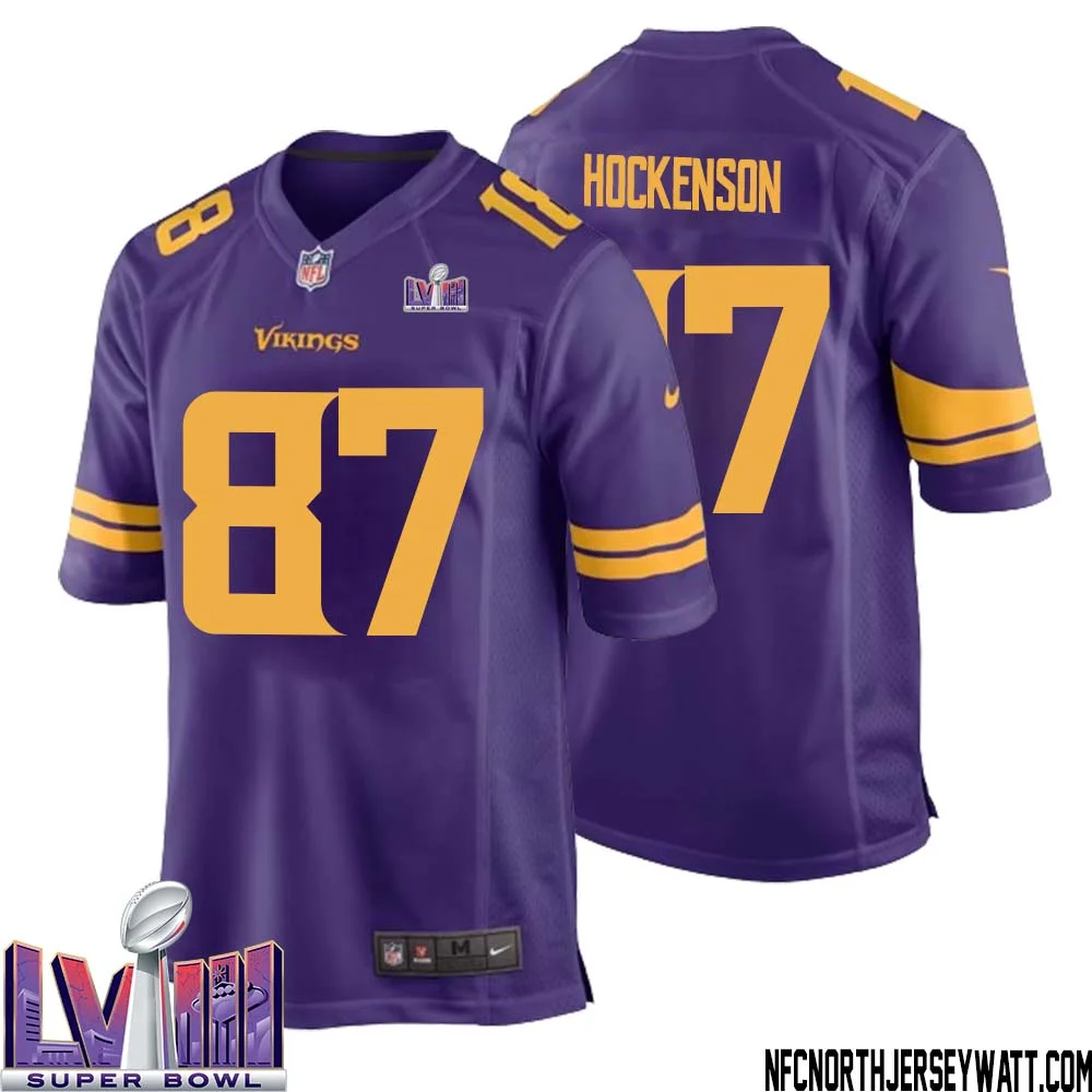 T.J. Hockenson No 87 Minnesota Vikings Super Bowl LVIII Alternate Game Jersey Purple for Men