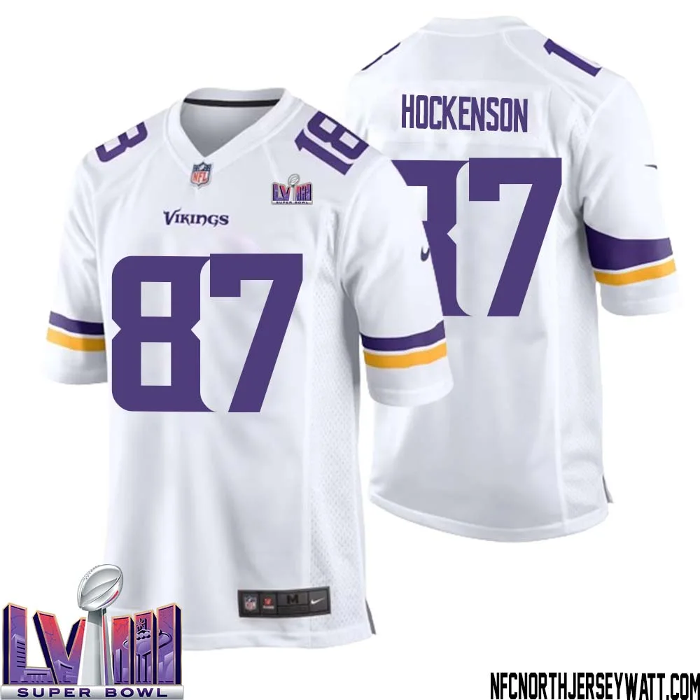 T.J. Hockenson No 87 Minnesota Vikings Super Bowl LVIII Away Game Jersey White for Men 1