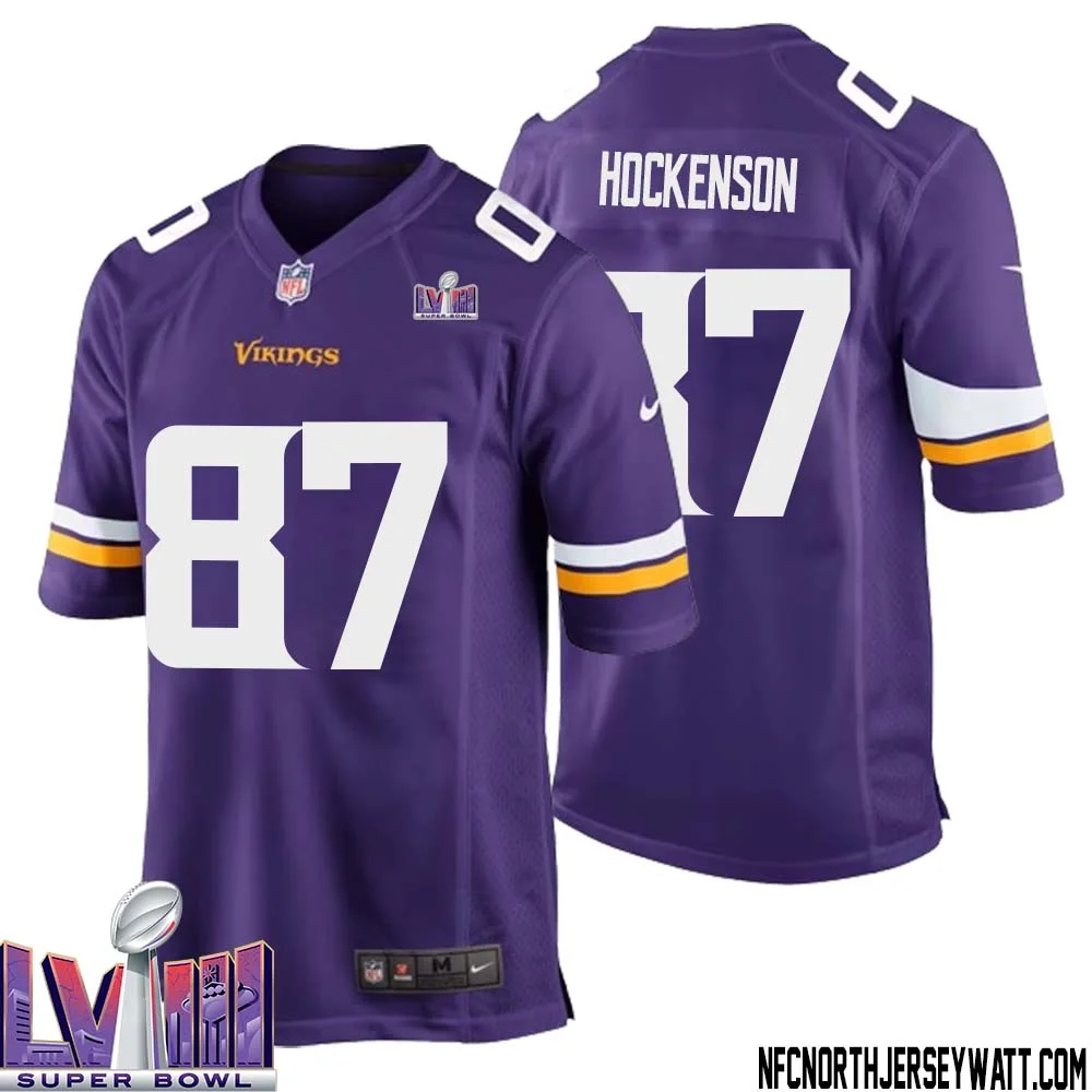 T.J. Hockenson No 87 Minnesota Vikings Super Bowl LVIII Home Game Jersey Court Purple for Mens