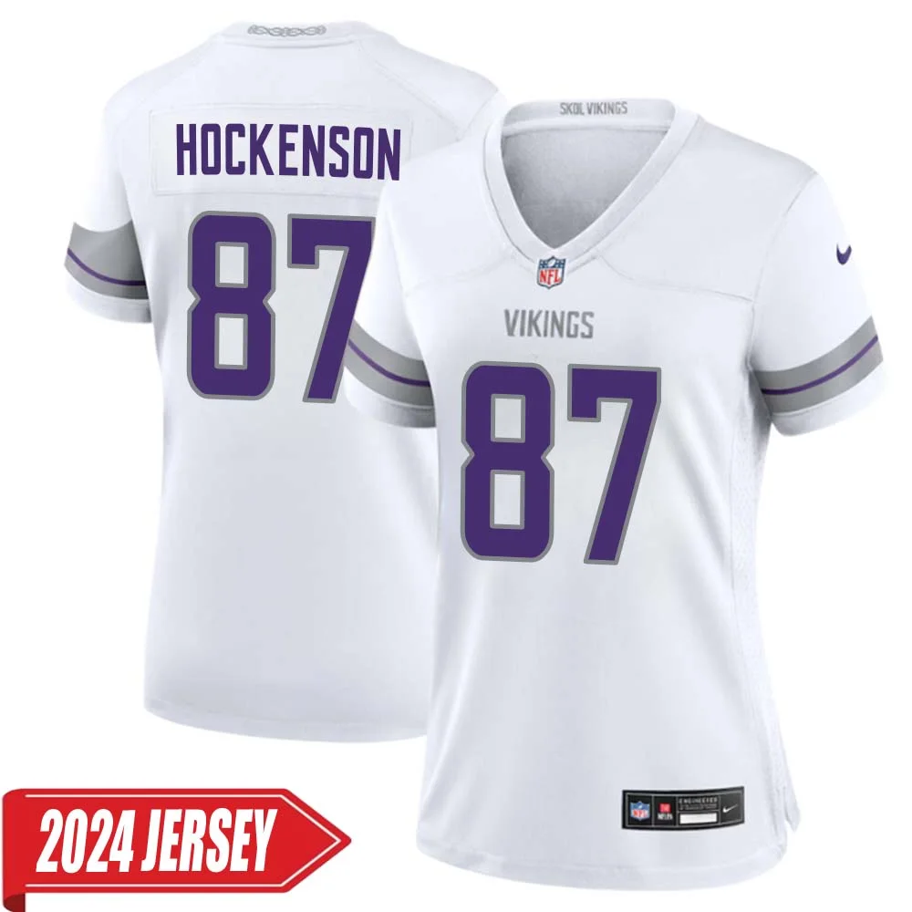 T.J. Hockenson No 87 Woman s Minnesota Vikings White Alternate Custom Game 2024 Jersey