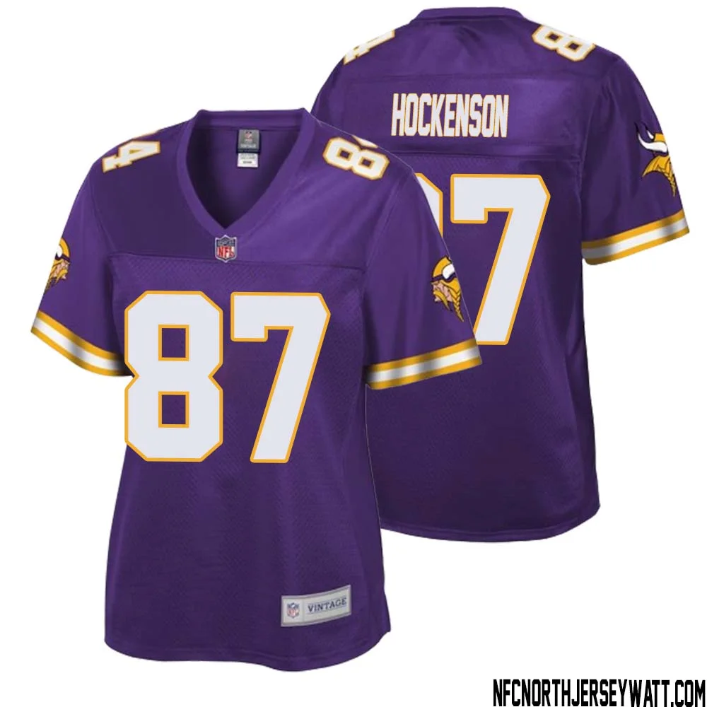 T.J. Hockenson No 87 Women NFL Pro Line Purple Minnesota Vikings Retired Player Replica Jersey