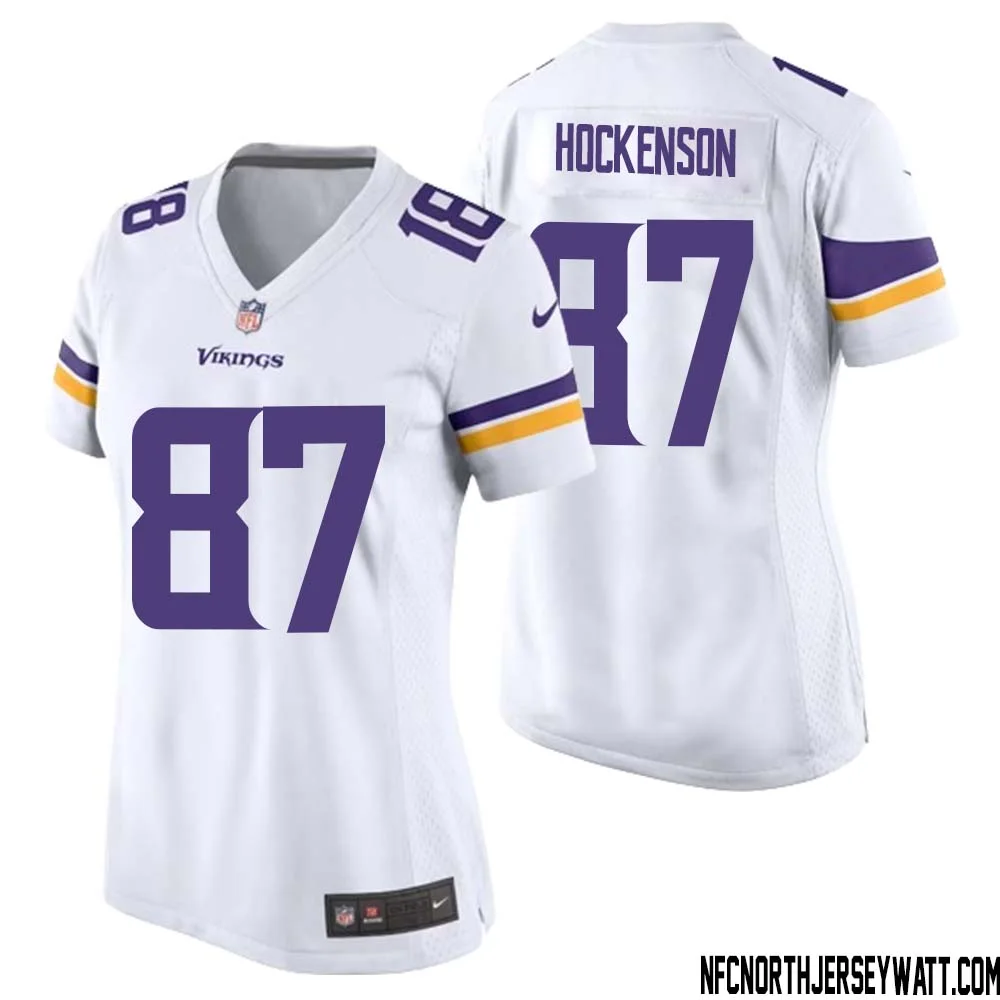 T.J. Hockenson No 87 Women White Minnesota Vikings Game Player Away Jersey 1