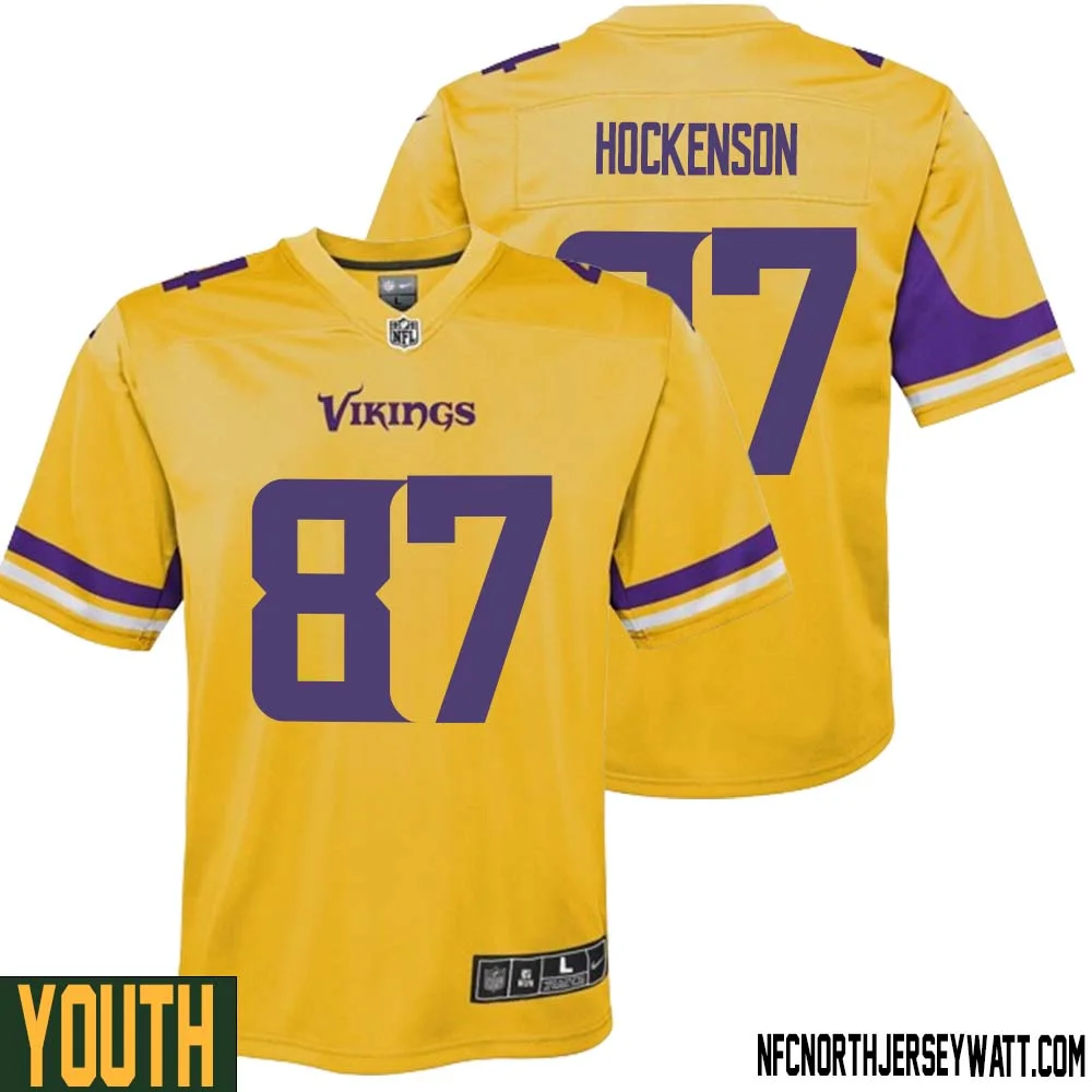 T.J. Hockenson No 87 Youth Minnesota Vikings Gold Inverted Legend Jersey 1