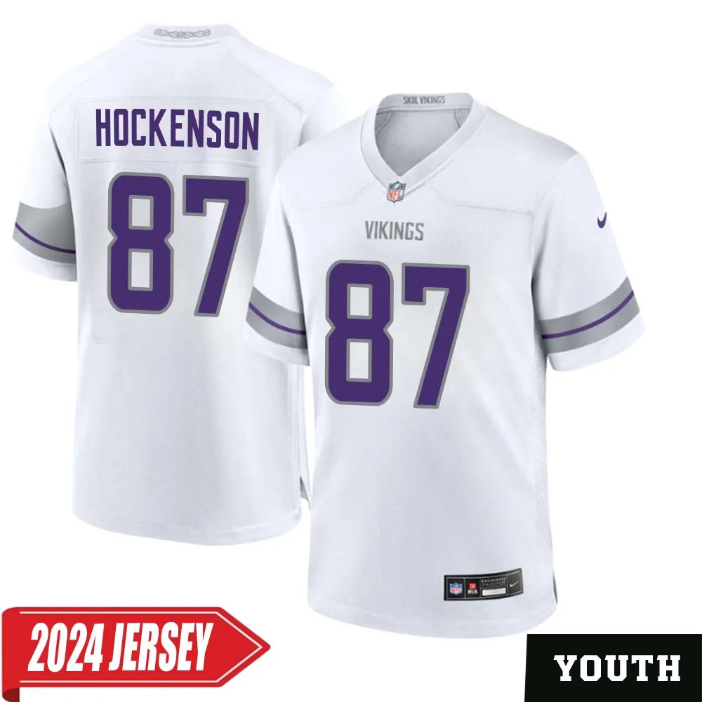 T.J. Hockenson No 87 Youth s Minnesota Vikings White Alternate Custom Game 2024 Jersey
