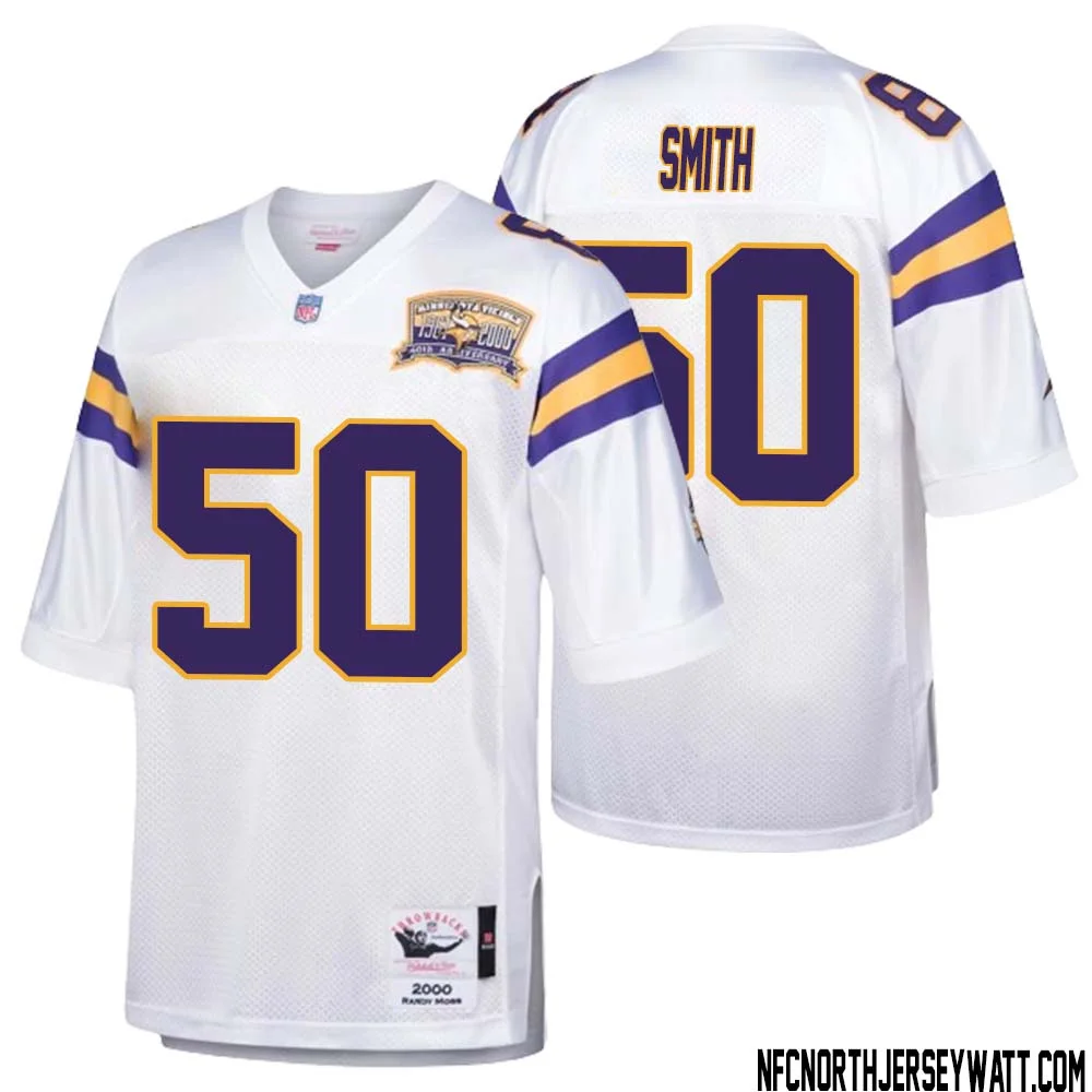 T.J. Smith No 50 Men Mitchell Ness White Minnesota Vikings Authentic Throwback Retired Player Jersey
