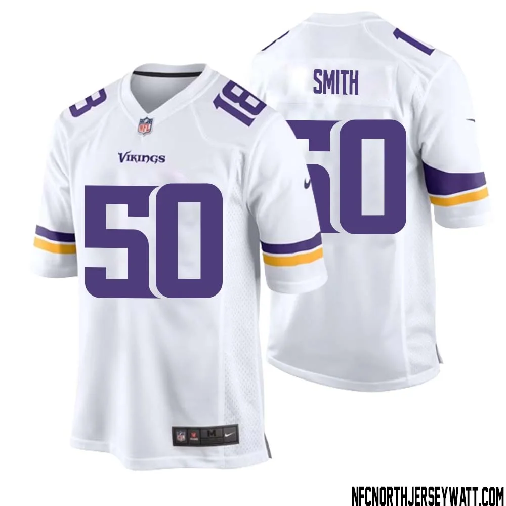 T.J. Smith No 50 Men White Minnesota Vikings Game Player Away Jersey 1