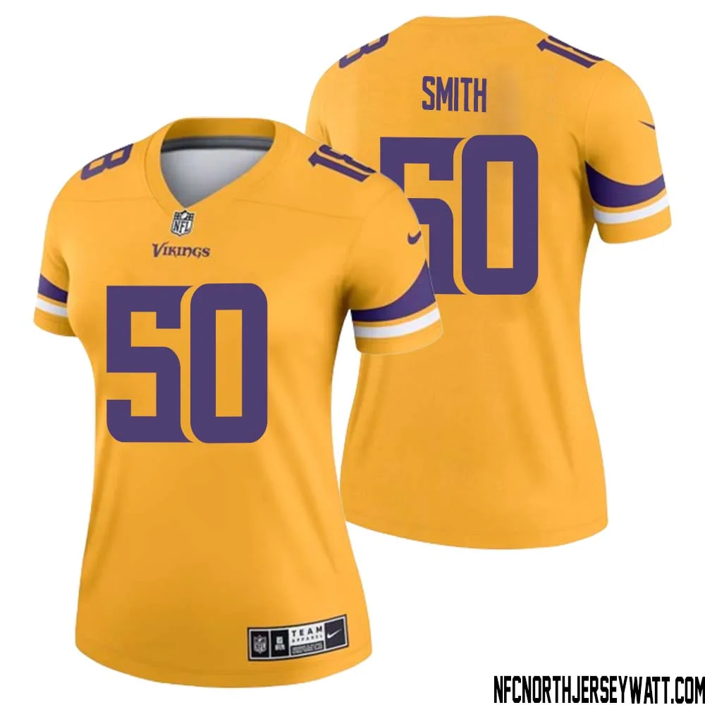 T.J. Smith No 50 Women Minnesota Vikings Gold Inverted Legend Jersey