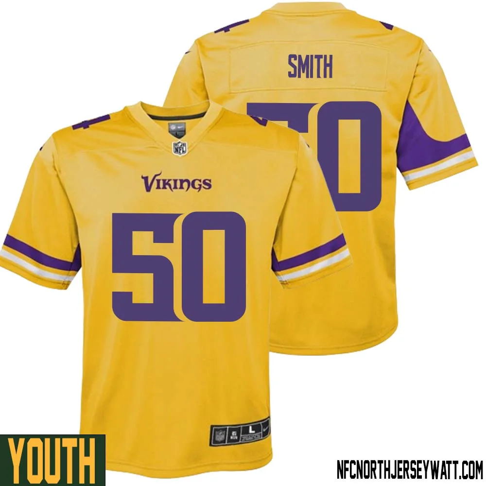 T.J. Smith No 50 Youth Minnesota Vikings Gold Inverted Legend Jersey 1