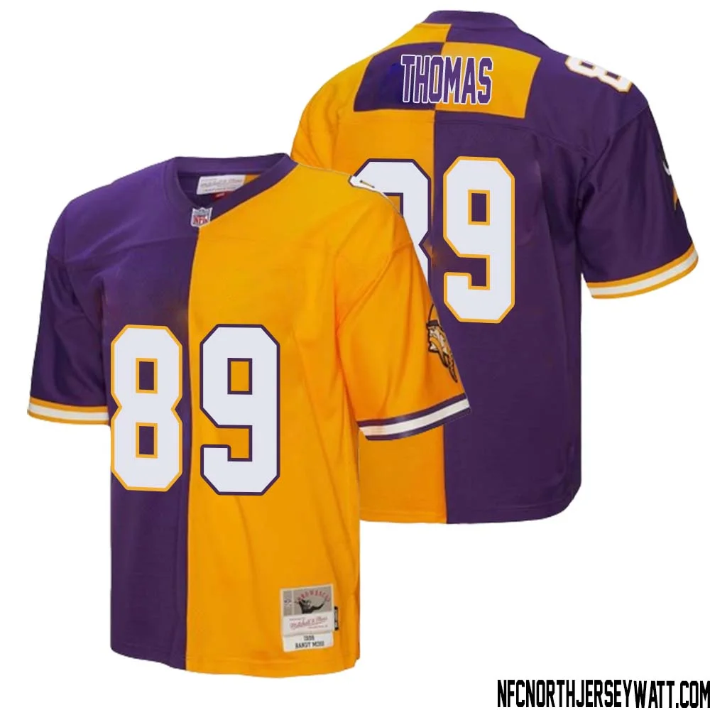 Thayer Thomas No 89 Men Mitchell Ness Purple Gold Minnesota Vikings 1998 Split Legacy Replica Jersey