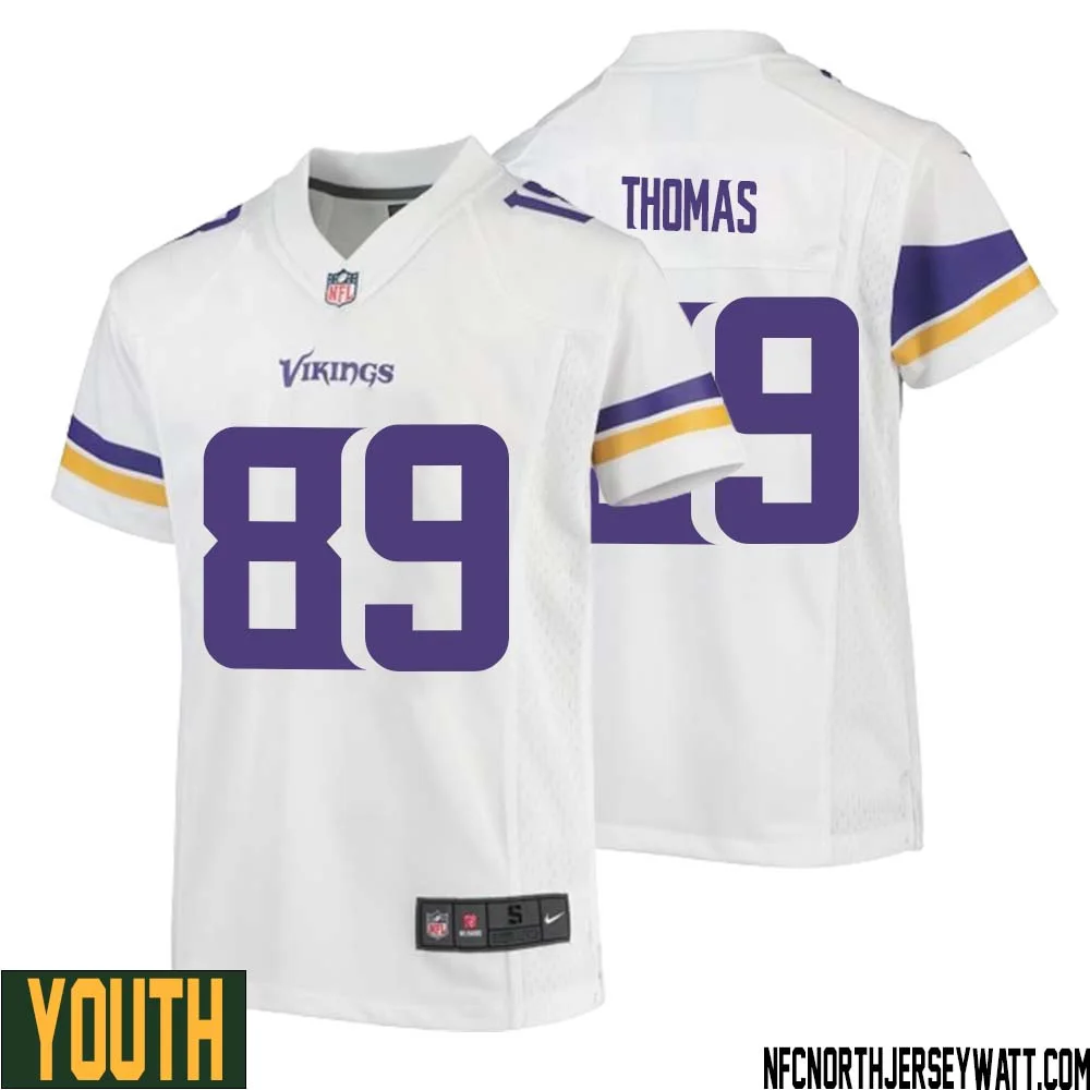 Thayer Thomas No 89 Youth White Minnesota Vikings Game Player Away Jersey 1