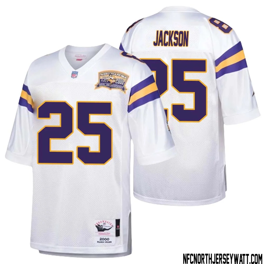 Theo Jackson No 25 Men Mitchell Ness White Minnesota Vikings Authentic Throwback Retired Player Jersey