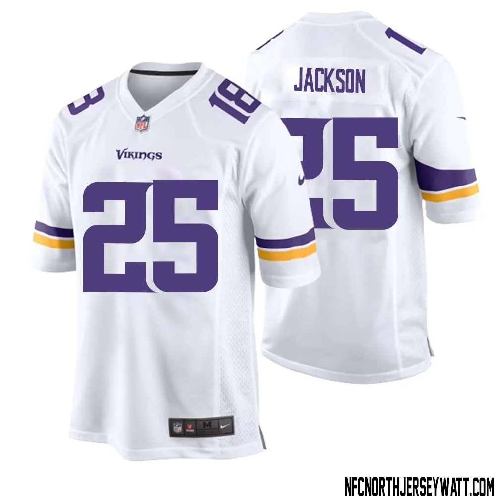 Theo Jackson No 25 Men White Minnesota Vikings Game Player Away Jersey 1