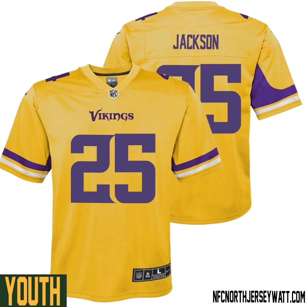 Theo Jackson No 25 Youth Minnesota Vikings Gold Inverted Legend Jersey 1