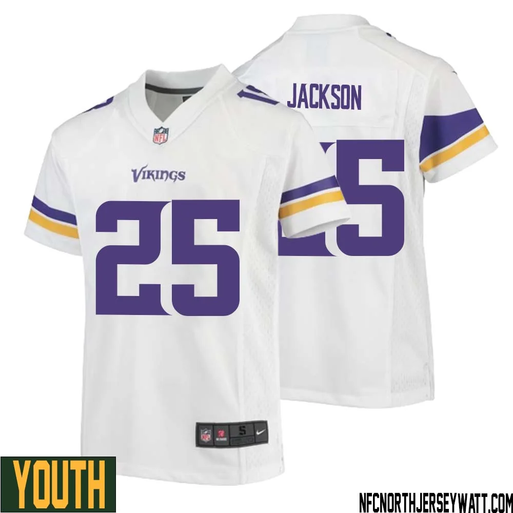 Theo Jackson No 25 Youth White Minnesota Vikings Game Player Away Jersey