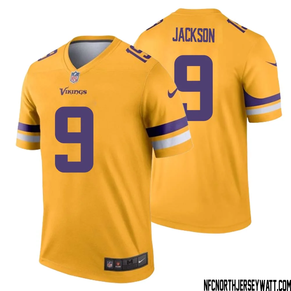Trishton Jackson No 9 Men Minnesota Vikings Gold Inverted Legend Jersey 1