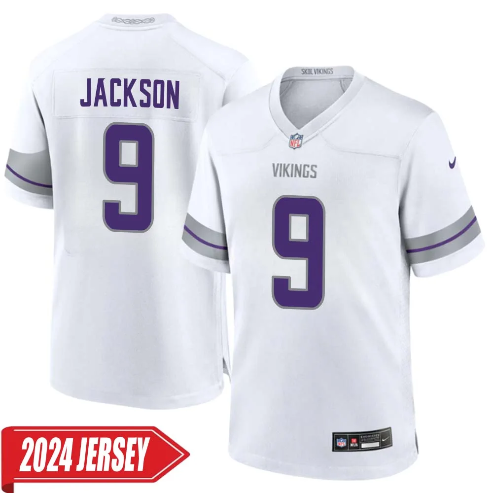 Trishton Jackson No 9 Men s Minnesota Vikings White Alternate Custom Game 2024 Jersey