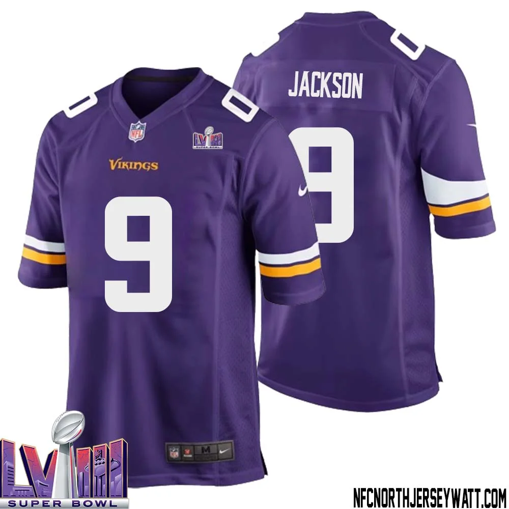 Trishton Jackson No 9 Minnesota Vikings Super Bowl LVIII Home Game Jersey Court Purple for Mens