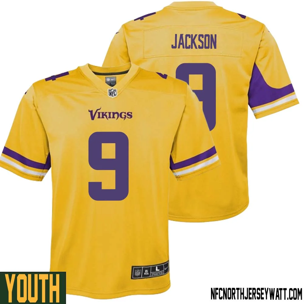 Trishton Jackson No 9 Youth Minnesota Vikings Gold Inverted Legend Jersey