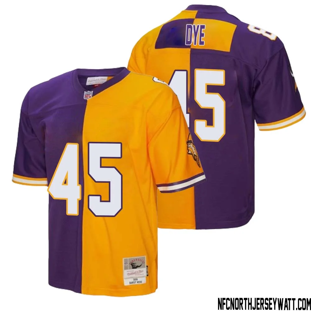 Troy Dye No 45 Men Mitchell Ness Purple Gold Minnesota Vikings 1998 Split Legacy Replica Jersey 1