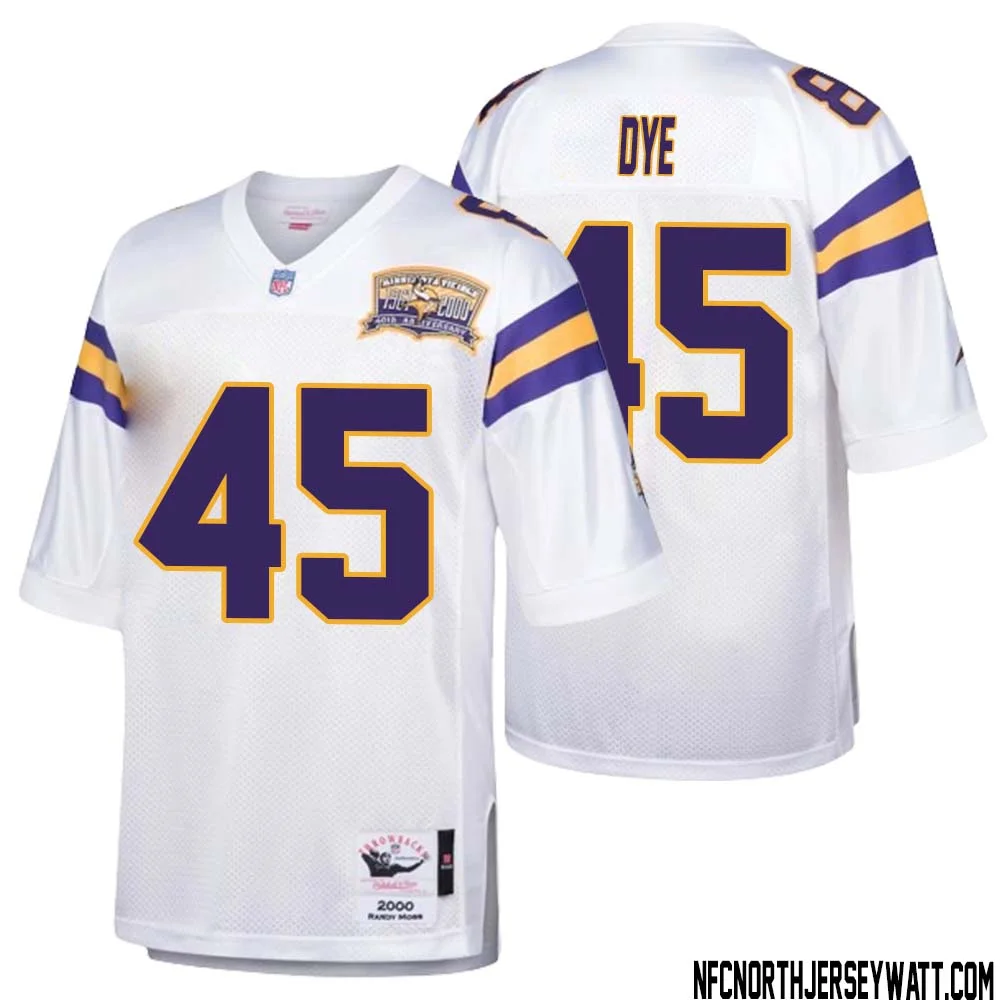 Troy Dye No 45 Men Mitchell Ness White Minnesota Vikings Authentic Throwback Retired Player Jersey