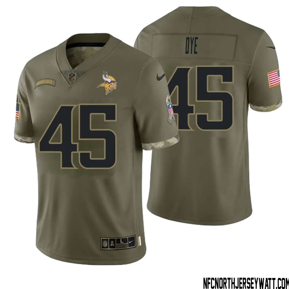 Troy Dye No 45 Men Olive Minnesota Vikings 2022 Salute To Service Retired Player Limited Jersey