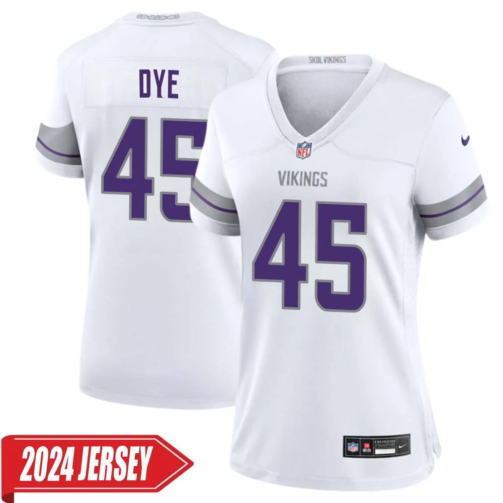 Troy Dye No 45 Woman s Minnesota Vikings White Alternate Custom Game 2024 Jersey