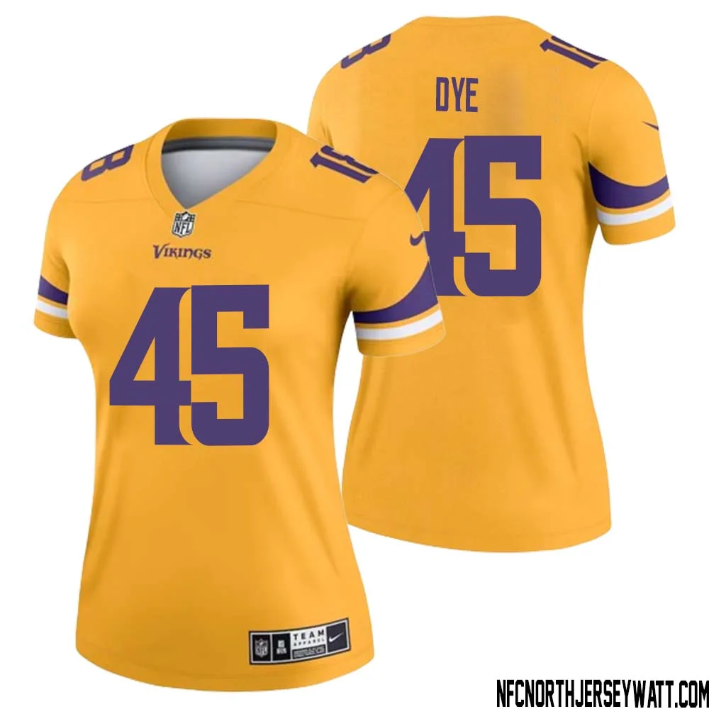 Troy Dye No 45 Women Minnesota Vikings Gold Inverted Legend Jersey