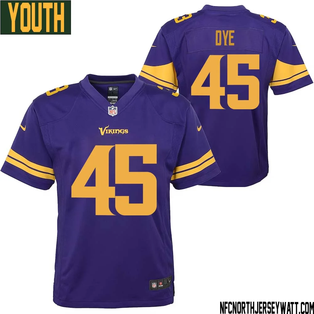 Troy Dye No 45 Youth Purple Minnesota Vikings Color Rush Vapor Untouchable Limited Jersey