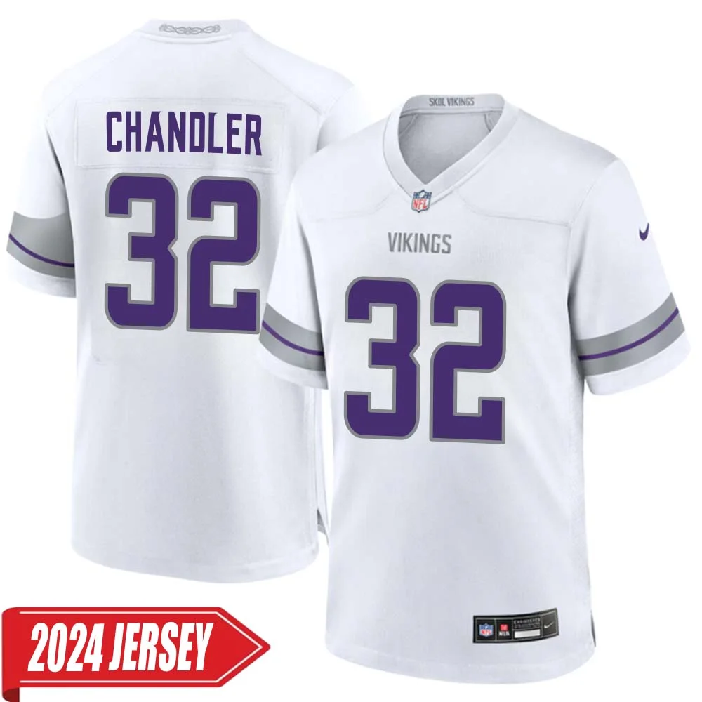 Ty Chandler No 32 Men s Minnesota Vikings White Alternate Custom Game 2024 Jersey