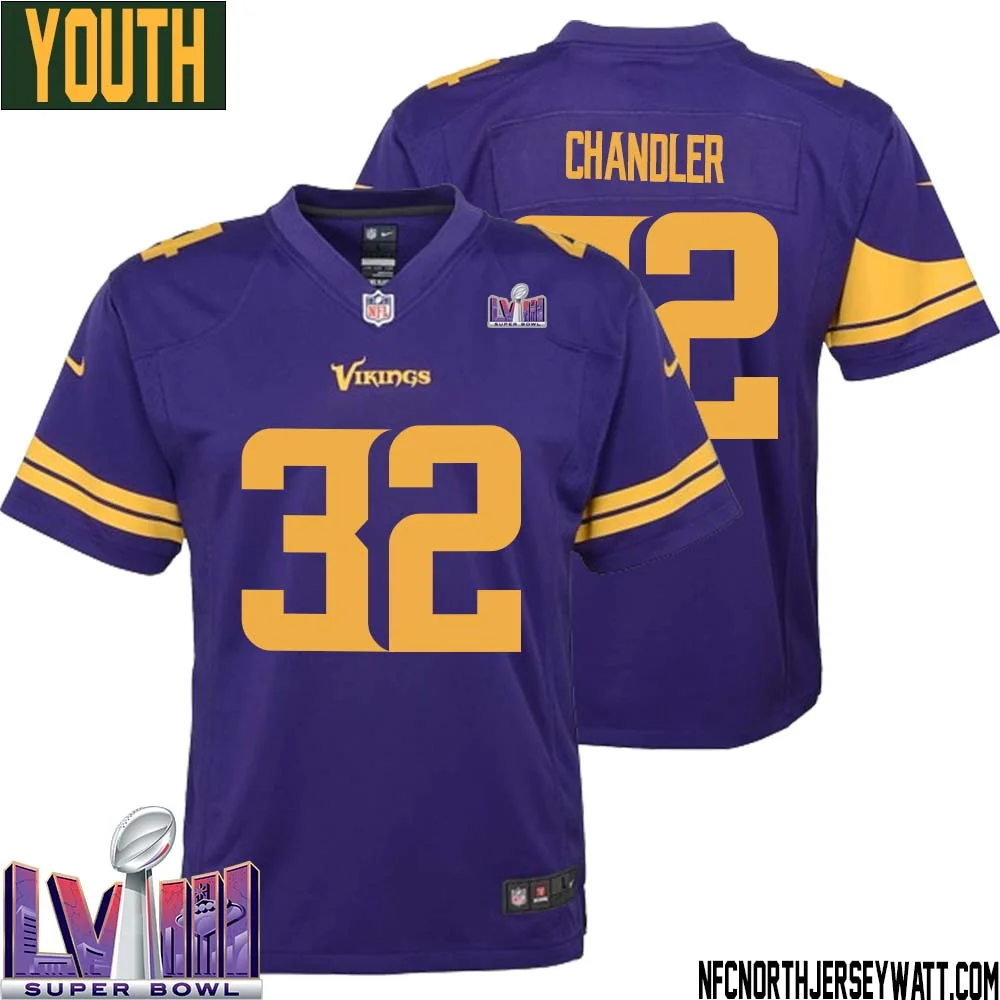 Ty Chandler No 32 Minnesota Vikings Super Bowl LVIII Alternate Game Jersey Purple for Youth 1